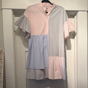 Striped Colorblock Half-buttoned dress
